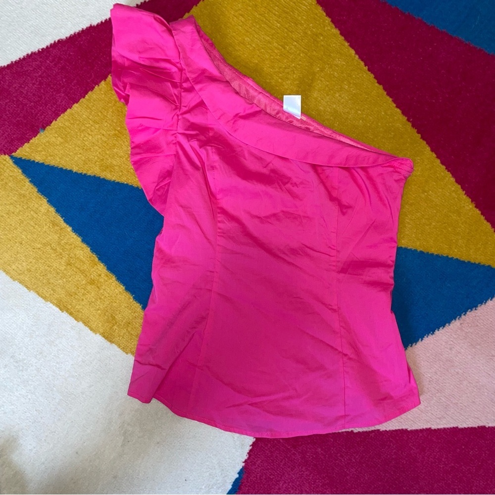 C. Luce Hot Pink One Shoulder Ruffle Blouse Top Medium